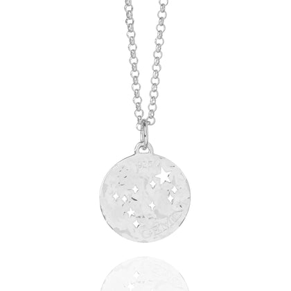 Gemini Zodiac Necklace Hammered Silver